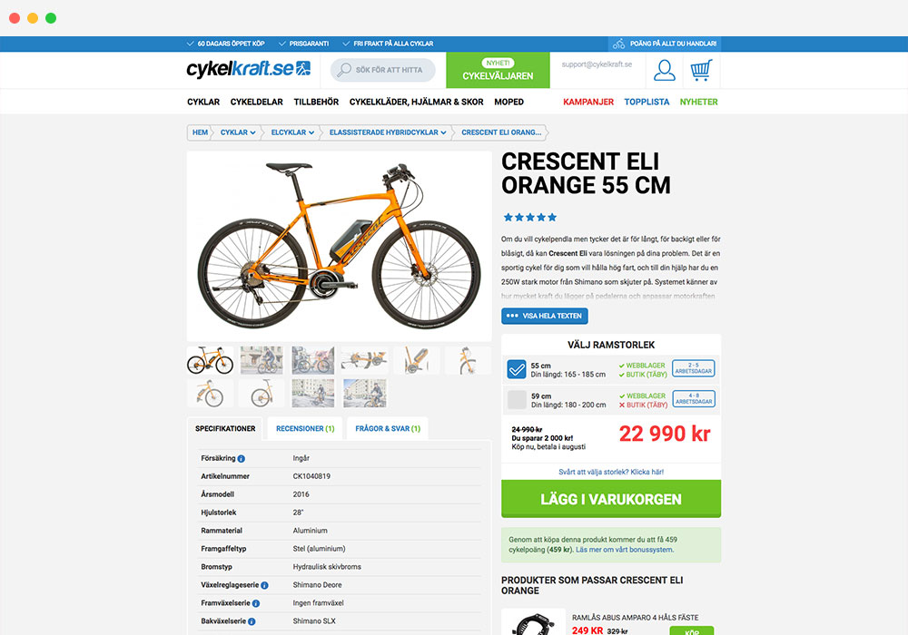 bike product listed in ecommerce website