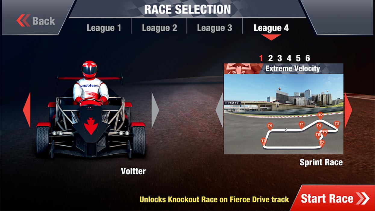 race selection in Go karts racing game