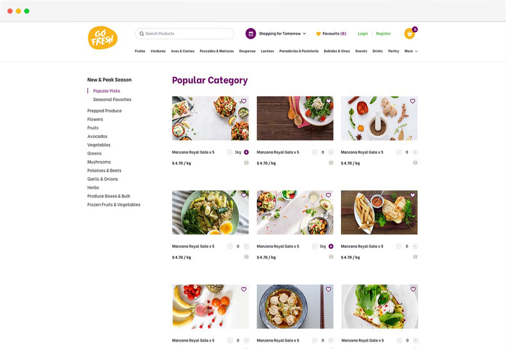 popular category page of the ecommerece grocery website