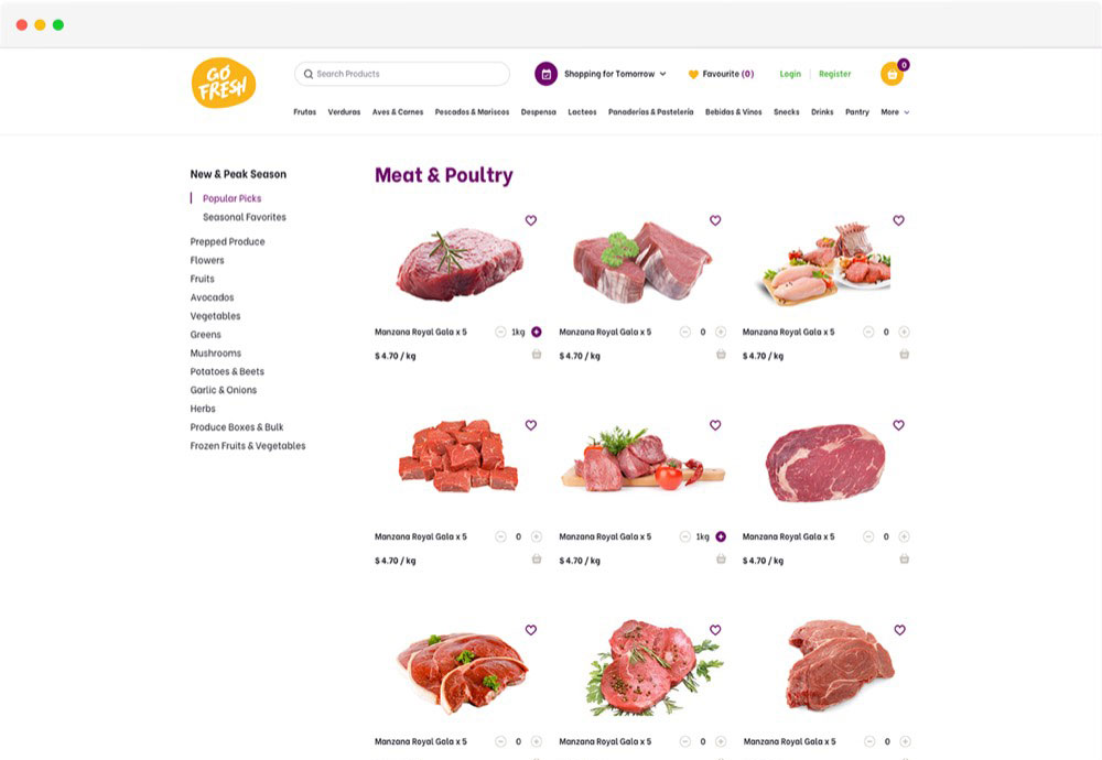 meat and poultry page of the ecommerece grocery website