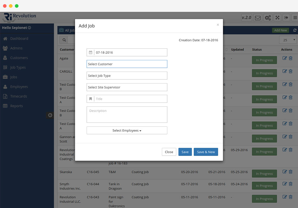 Add new job in job reporting software